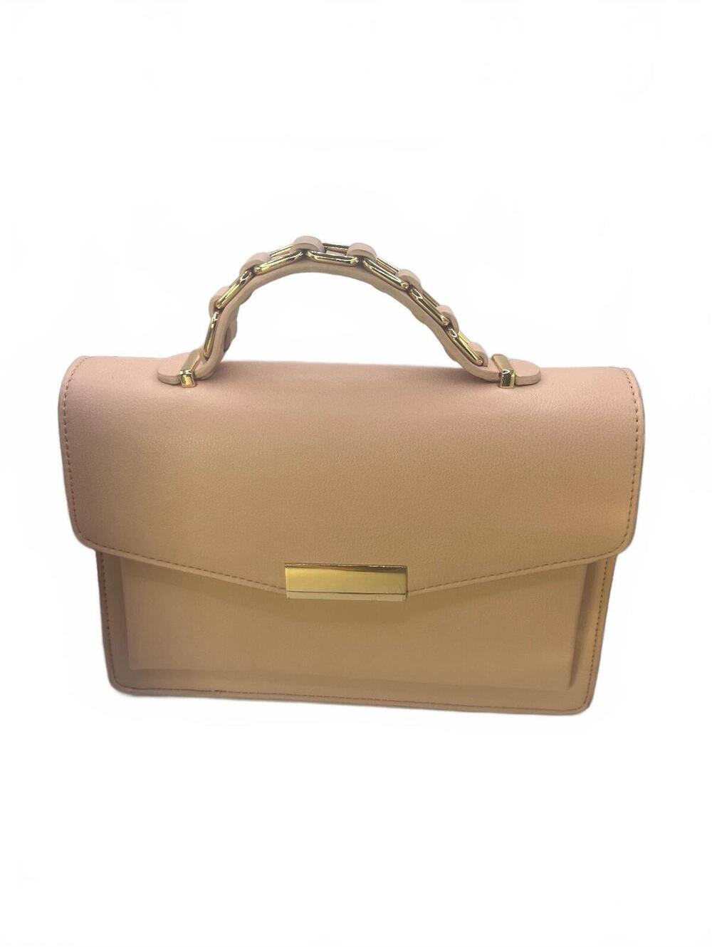 Handbag Structured Top Handle Miztique Purse Gold Chain Detail Light Beige Pink